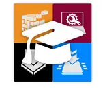 The image features a central graduation cap surrounded by four colored squares. Each square contains an icon representing different educational themes: a stack of blocks, a computer with a gear, a layered structure, and a downward arrow. The overall theme conveys learning and education.