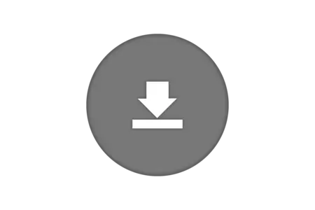 A gray circular button featuring a downward arrow above a horizontal line, indicating a download action.