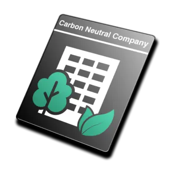 Logo for a Carbon Neutral Company featuring a stylized building alongside a tree and leaves, symbolizing sustainability and environmental responsibility. The design emphasizes the commitment to eco-friendly practices.